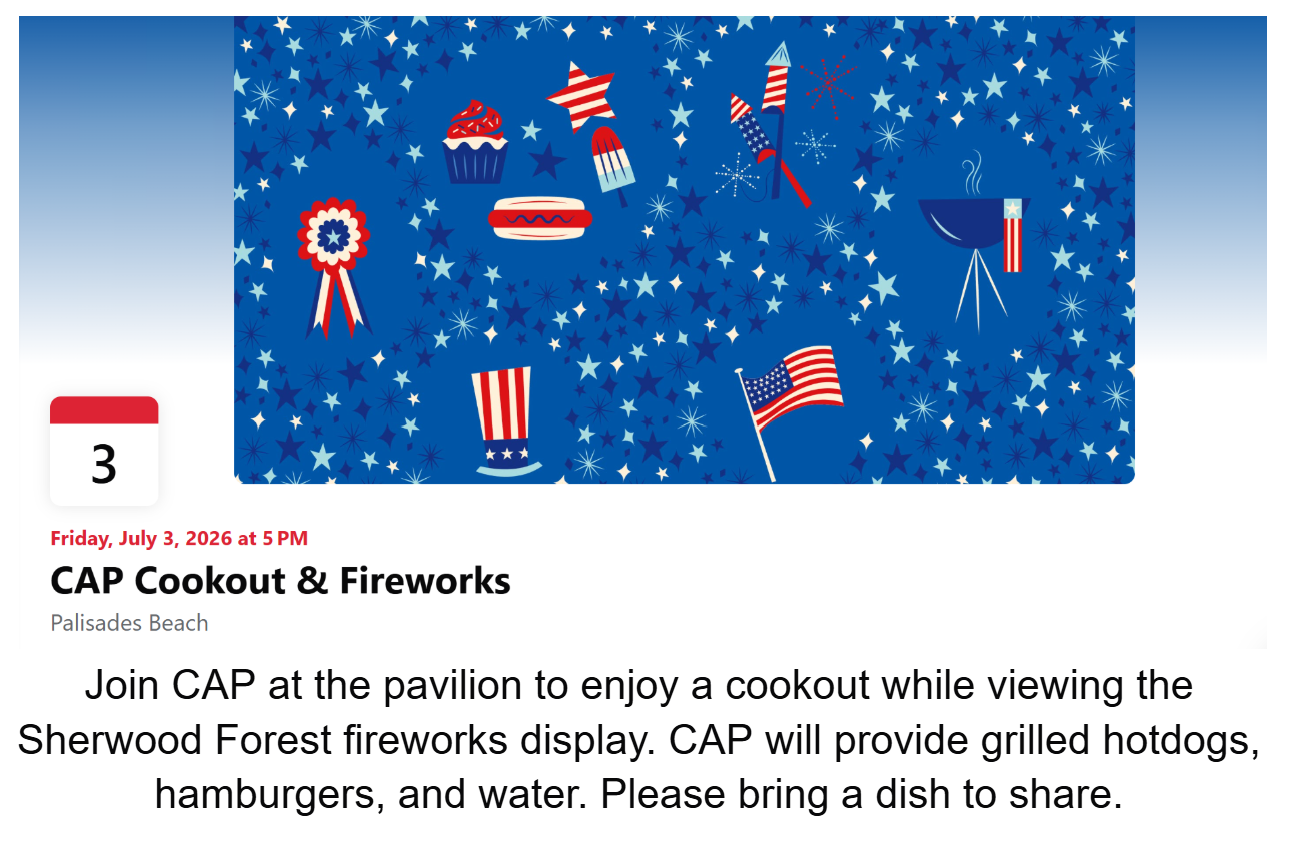 Read more about the article July 3 | Cookout & Fireworks Celebration 5:00 PM